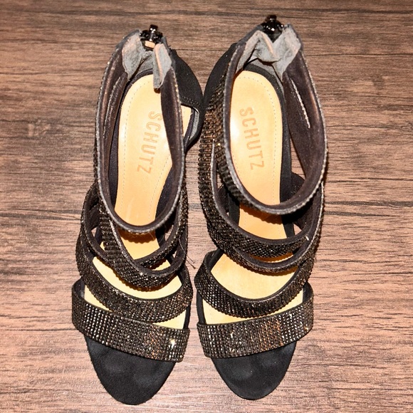 Schultz crystal wrap black suede heels - Picture 4 of 10